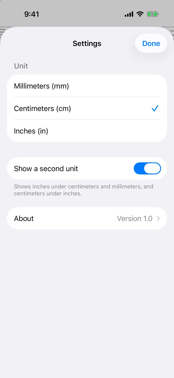 Step 2: ruler settings with the About row